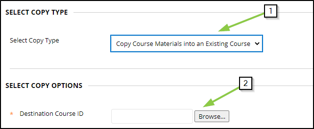 this is where you can look for the course you want to copy material into